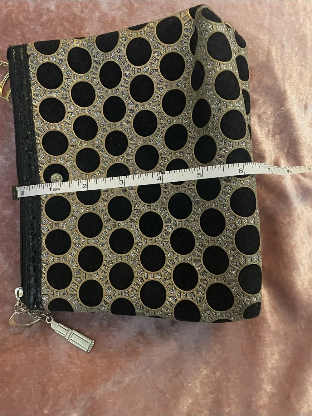 Gold and Black Polka Dot Women's Clutch Bag